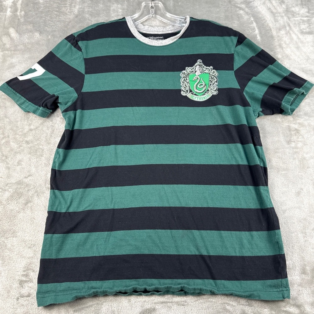 Universal Studios T-Shirt Mens M Harry Potter Slytherin Green Striped EUC